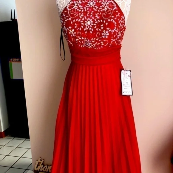 RED Embellished Plated Jeweled Prom Gown B. Darlin - Picture 6 of 15
